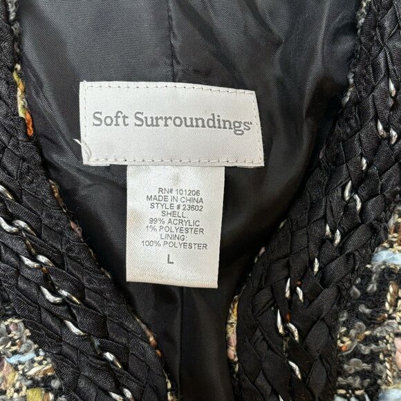 Soft Surroundings Tweed Jacket Open Blazer Large Multicolor Braided Chain Black - Picture 3 of 12